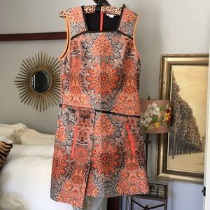 Helmet Lang Dress - Shocking Orange Sleeve Trim!